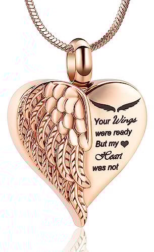 Minicremation Cremation Jewelry for Ashes Heart Urn Necklace Pendants Ashes for Women Men Keepsake Memorial Angel Wing with Charm Heart for Loved Ones (Rose Gold-Your)