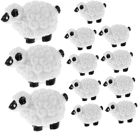 TOYANDONA 12 Stück Moos-Mikro-Landschaftsornament Hahn-Dekoration Schaf- Miniatur-Dekoration Harz-Schaf-Figuren Mini-Schaf-Modelle Miniatur-Figuren Tier Zylinder Kind