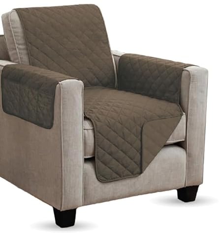 gesteppter Sesselschoner - 190x165cm - mit Armlehnen und Taschen (Braun) Sesselauflage Sessel - ÖKO-Tex - Sesselüberwurf Schoner Überwurf