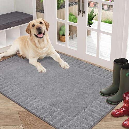 BEQHAUSE Large Door Mat Indoor 80x120cm, Super Absorbent Dirt Trapper Front Doormats Washable TPR Non-Slip Entrance Inside Floor Mats Rug for Entryway Pets and Dogs (Light Grey)