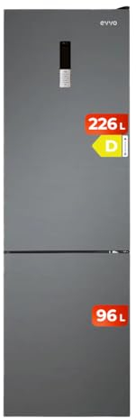 EVVO Frigorífico Combi No Frost, Capacidad Frigorífico 226L Congelador 96L, Motor Inverter, 60cm Ancho, Clase energética D, Multi Air Flow, Luz Interior LED, Panel LED táctil (F55DX Color: Dark Inox)