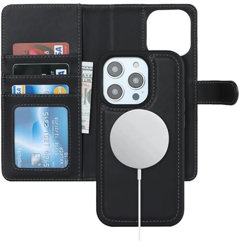 Zouzt for iPhone 13 Pro 6.1 Inch Detachable Wallet Case with Card Holder for MagSafe, Premium PU Leather 2 in 1 Flip Folio Book Magnetic Stand Protective Phone Cover for iPhone 13 Pro - Black
