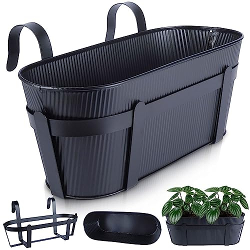 Vilde Balkon-Blumentopf Hängetopf Blumenkasten Übertopf aus Metall schwarz 37,5 cm