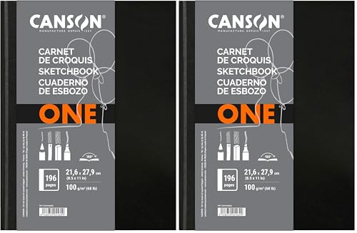 CANSON One - Carnet de croquis cousu 196 pages - 21.6 x 27.9 cm - 100g/m² (Lot de 2)