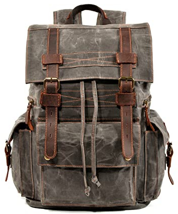 FANDARE Trekkingrucksäcke Herren Leinwand Tagesrucksäcke Damen Wanderrucksack mit Kordelzug Outdoorrucksack Reiserucksack Daypacks für Wandern Camping Radfahren Bergsteigen und Reisen Grün