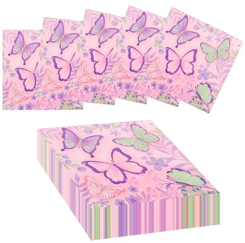 60 Stück Blumen Servietten Servietten Frühling Frühling Tischdeko, 33x33cm Servietten Schmetterling Floral Papierservietten Frühling Deko, Servietten Geburtstag Hochzeit