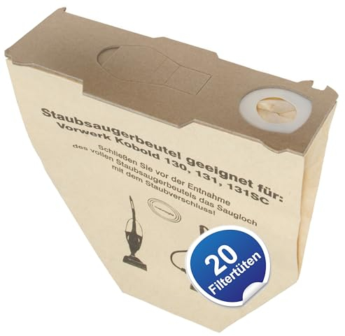 DeClean 20 Staubsaugerbeutel, Filtertüten kompatibel mit FP 130/131 Vorwerk Staubsauger Kobold 130 131 131SC