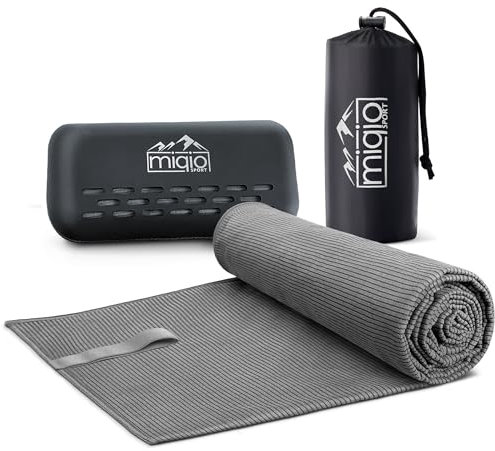 Miqio Sport | Mikrofaser Handtuch mit Struktur inkl. praktischer Aufbewahrungsbox | Ultra leicht und schnelltrocknend | 90x200cm | Reisehandtuch, Strandtuch, Badetuch | für Sport, Fitness, Freizeit
