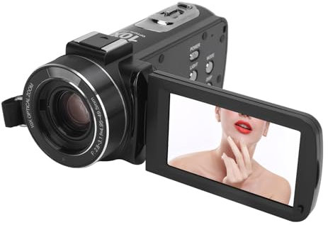 Digitaler Videokamera Camcorder, 3 MP 4K Videorecorder mit 10 Fach Optischem Zoom, 180° Drehbar, 6 Achsen Anti Shake Blitzschuhanschluss, 3 Zoll IPS Touchscreen Vlogging Kamera