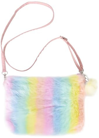 Cleminsta Mädchen Regenbogen Plüsch Taschen Plüsch Handtaschen Verstellbarer Umhängetaschen Plüschtasche Regenbogen Haarspangen Geldbörse für kleine Mädchen Frauen Rollenspiel (Stil 3)