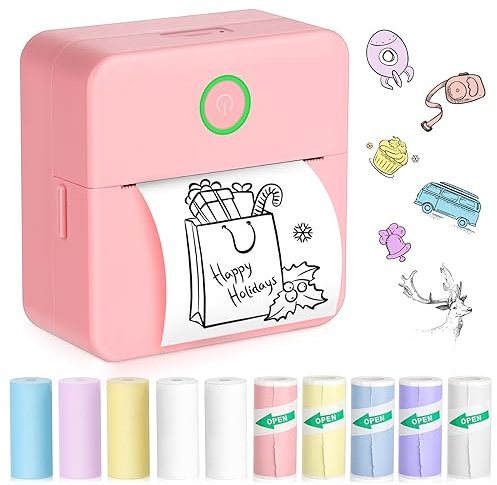 ST-CARE Thermodrucker mit 10 Rollen Papier für Tagebuch/DIY-Scrapbook/Reisen/Notizen/Listen/Etiketten/Memo, Quittungsdrucker für Kinder, Frauen, Geschenke, Kinder, Weihnachten, iOS und Android