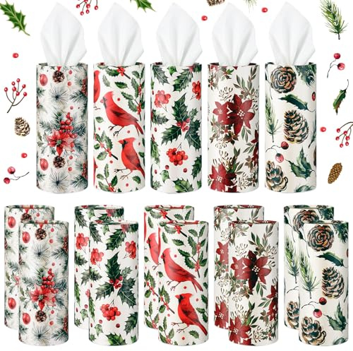 Cinnvoice 20 Stück Weihnachts-Auto-Tücher-Zylinder mit 3-lagigen Gesichtstüchern, Großpackung, Weihnachten, runde Taschentuchboxen, Tuben, Auto-Tücherhalter, Winter, Urlaub, Reisen, Taschentücher für