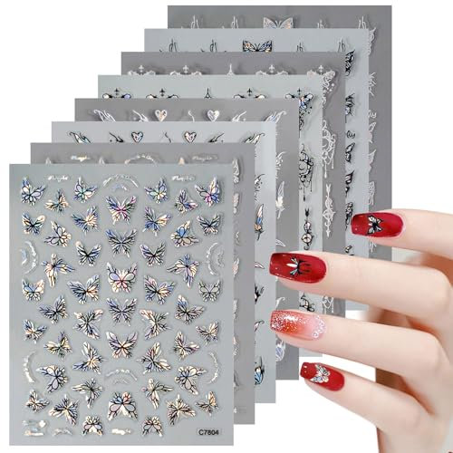 8 Bilder 3d Schmetterling Nagelsticker, Nail Sticker - Verschiedene Muster, Sicher Und Ungiftig, Nageltattoos, Nagelsticker Selbstklebend Geeignet Für Die Meisten Nägel