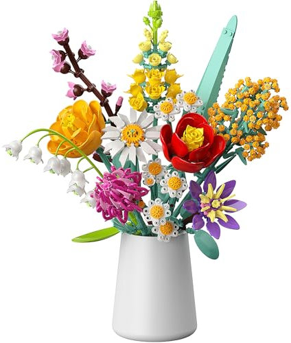 Set de Construcción de Ramo de Flores, 1070 PCS de Flores Artificiales en 10 Estilos Colección Botánica, San Valentín, Día de la Madre y Cumpleaños, Ella o él
