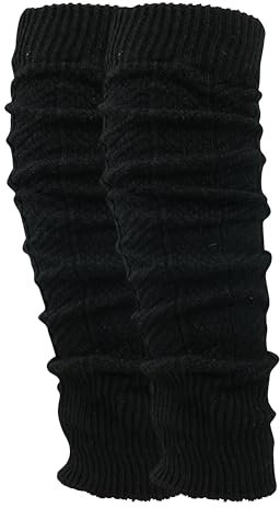 lavendel Women's Wool Leg Warmers, Cable Knit Design, 2 pairs pack, Thermal Warm Breathable Comfortable Long Boot Cuff (2 x Black, One Size)