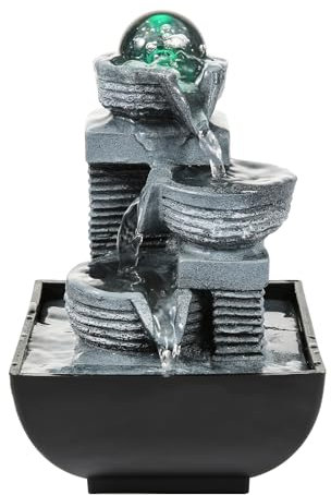 Dyna-Living Zimmerbrunnen mit farbigem LED-Licht, moderne Dekoration für Wohnzimmer, Schlafzimmer, Büro, ideal für Meditation und Entspannung, Höhe 18,5 cm