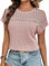 Chicrise Womens T-Shirts Waffle Knit Lace Tops Batwing Sleeve Lightweight Stylish Casual Pink Medium 12-14 M