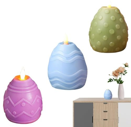 Vela LED en forma de huevo de Pascua - Velas sin llama de Pascua, Velas sin llama Velas De Batería Para Huevos De Pascua | 3 Velas Eléctricas Falsas, Decoración De Oficina, Velas