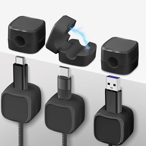 6 Pieces Cable Clips, Adhesive Cable Clips, Magnetic Cable Clips, Adhesive Cable Holders, Desk Cable Organizer, Suitable for USB Charging Cable, Power Cables (Black)