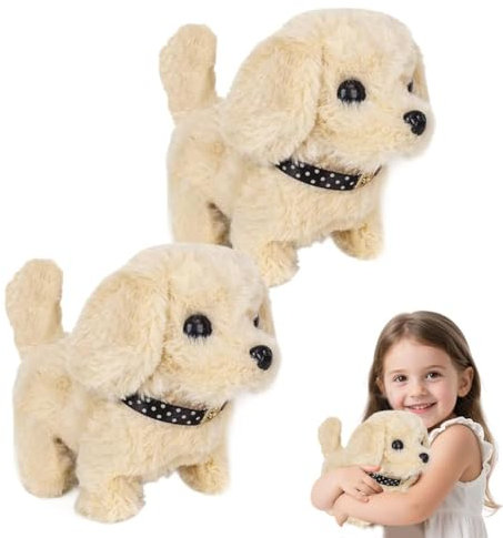 Zinueen Chien Jouet Enfant, Marche, Aboie et Remue Sa Queue, Robot Chien Électronique pour Animaux de Compagnie, Peluche Chien Realiste, Peluche Interactif Cadeau Enfant (Golden Retriever)