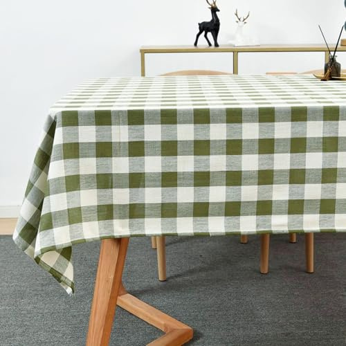 Yofori Nappe Vichy Carrée en Coton Mélangé, Nappe à Carreaux Lavable pour Salle à Manger, Jardin, Fête, Maison (Vert, 135 x 135 cm)