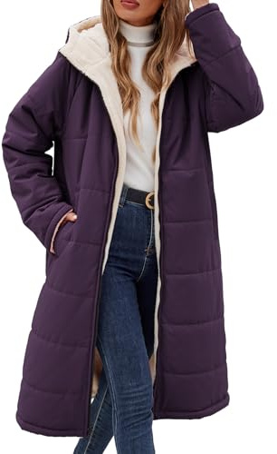 Vancavoo Abrigo de Invierno para Mujer Largo Reversible Chaqueta Acolchada | Parka Repelente al Agua con Cálido Forro Polar, Capucha Fija, Cremallera y Bolsillos Laterales