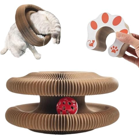 2 en 1 Magic Organ Cat Scratching Board Plegable Rascador para Gatos Carton Rascador de Gatos con Bola de Campana Cat Scratcher Arranhador Gato Juguetes Múltiples Cambios de Forma