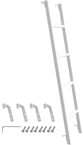 Weiße Hochbett Leiter, 127 cm, 4 Haken, Einteiliger Stahlkonstruktion | Stabil, 150 kg Tragkraft, Glatt und Gratfrei, Rutschfeste Fußkappen, Montagematerial und Werkzeug Inklusive