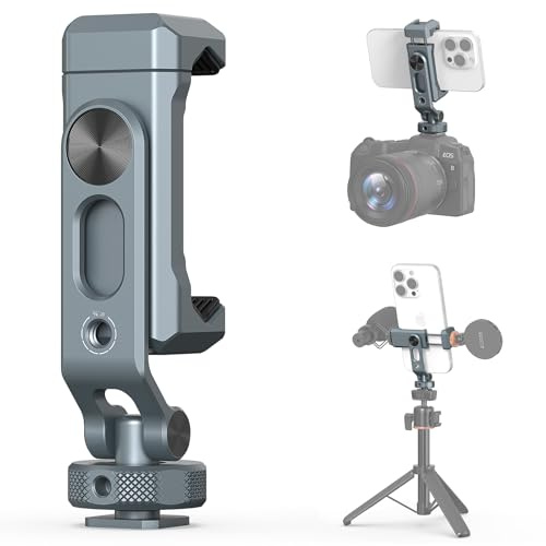 VRIG PH-18 Metall Handyhalterung für Stativ, 360° Drehbarer, 2 Cold Shoe Mount, Kamera Halter für iPhone und Samsung, Aufnahme Sowohl Blitzschuh, Als Auch 1/4-Stativgewinde
