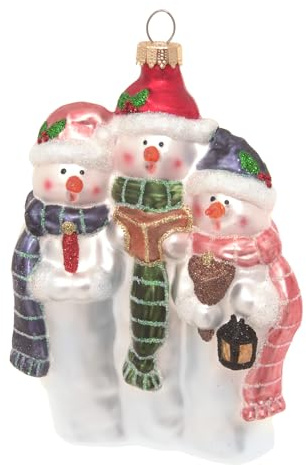 Krebs Glas Lauscha Weihnachtsdekoration/Christbaumschmuck aus Glas - 3 singende Scheemänner als Baumschmuckanhänger - Farbe: Weiß - Größe: ca. 15 cm