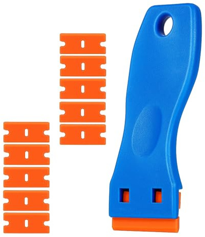 Schaber Mini Kunststoff Ceranfeldschaber mit 10 Kunststoffklingen, Küchenschaber Set Ceranfeld Kratzer Klebereste Entferner Schaber Herdschaber, für Kochfeld Backofen Glaskeramik (11PCS)