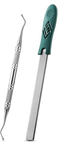 FVION Toenail File for Thick Nails and Toenail Lifter, 2pcs Stainless Steel Nail File and Ingrown Relief Set, Heavy Duty Metal Emery Board for Seniors, Men & Women Pedicure Tool (Green)