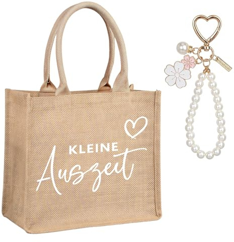 Kleine Auszeit Geschenke Korb, Jutetaschen und Kirschblüte Schlüsselanhänger, Geschenk Kleine Auszeit Beutel, Wellness Geschenke für Frauen Freundin Mama Mädchen Damen zum Geburtstag Weihnachten