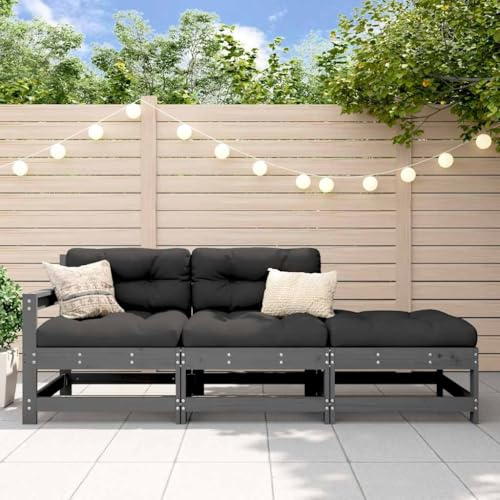 Teenpull 3-TLG. Garten-Lounge-Set, Grau, Massivholz Kiefer, mit Kissen, Outdoor-Sofa-Garnitur, Modulares Design für Terrasse und Balkon, Robuster Rahmen