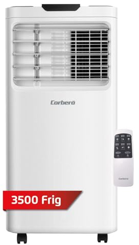 Corberó - Aire Acondicionado Portátil 4 en 1 con Mando | CPC12HC | 12000BTU-3000 Frigorías| Cobertura 22-25 m² | 16-31 °C | Frío | Calor | Ventilador | Deshumidificación | Temporizador