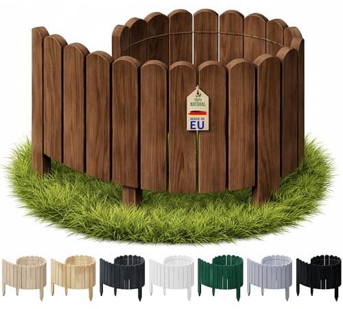 Floranica Rasenkante Beetumrandung 40 x 100 cm Braun Flexible Beeteinfassung Steckzaun aus Holz für Rasen Hochbeete