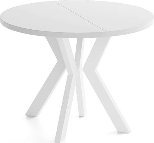 Runder Esstisch Ausziehbar 100-200 cm XXL Groß – Verlängerbar, für 5-10 Personen mit Weißen Holzbeinen – Tisch für Wohnzimmer & Esszimmer in Weiß