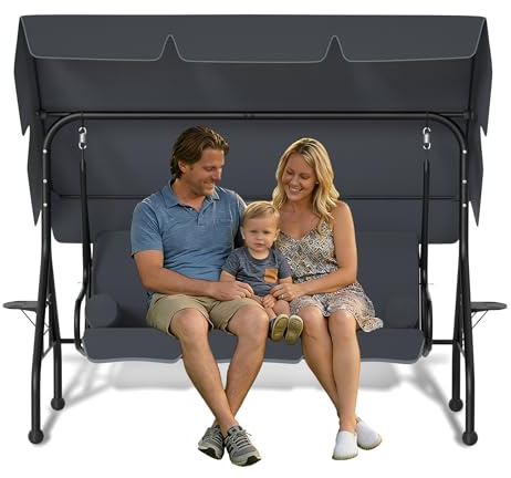 MAYTIIMO 3-Sitzer Hollywoodschaukel mit Liegefunktion, Gartenschaukel mit Sonnendach, Outdoor Schaukelbank bis 350kg belastbar, Garten Schaukel für Garten, Terrasse, Balkon, Pool, Anthrazit