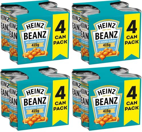 Heinz No Added Sugar Baked Beans in a Rich Tomato Sauce 4 x 415g (Pack of 4)