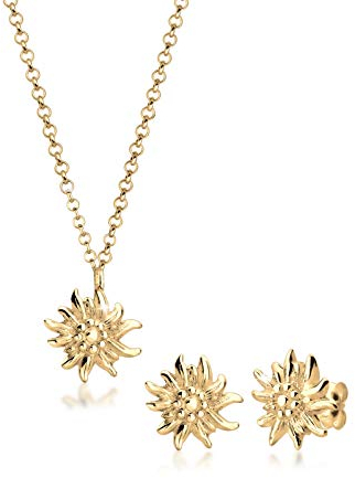 Elli Schmuckset Damen Edelweiss Traditionell in 925 Sterling Silber Vergoldet