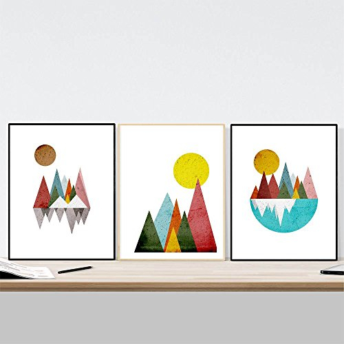 Nacnic Set di 4 Stampe artistiche in Nordico e scandivano Montagne Geometriche. Stampato su Carta da 250 gr. Decorazione Interna. A3 Senza Cornice.