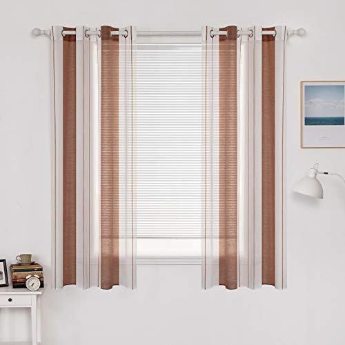 MIULEE Cortinas Salon con Rayas Blanco y Marrón Claro, Bonitas Cortinas Dormitorio Juvenil con Ojales, Translucidas Visillos Cortos para Ventanas Habitacion, Visillos Salón 2 Piezas, 2X A140xL175CM