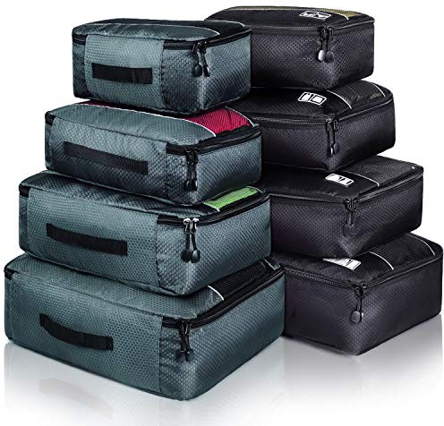 Set di 8 cubi per imballaggio, borse da viaggio organizzatori di colori misti (nero grigio)