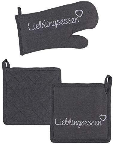 Palleon Ofenhandschuh und Topflappen Set | Hitzebeständiger Topfhandschuh | 100% Baumwolle 20x20 cm | Ofenhandschuhe geeignet zum Kochen, Backen & Grillen