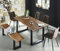 SAM 6 TLG. Essgruppe Esra, Baumkantentisch 180x90 cm & -Bank 180x40 cm, Akazie-Holz Cognacfarben, Gestell schwarz, 4X Schalenstuhl ULF braun