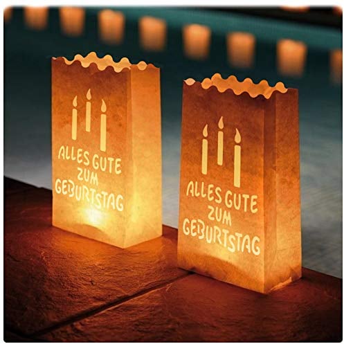 Ecooe 10 Stk. Lichtertüten für Teelichter Kerzen Alles Gute zum Geburtstag Candle Bags für Birthday Party Lichttüten weiß