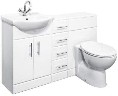 VeeBath Linx 1350 Vanity Unit Furniture Set, Wash Basin, WC,Toilet Pan, Soft Close Toilet Seat, Concealed Cistern, Bathroom 4 Drawer Storage Cabinet-White (Flat Pack)
