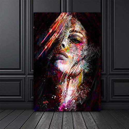 KSTORE Toile Impression Tableaux Coloré Abstraite Femme Portrait Moderne Jet d'encre d'art Tableaux Domicile Chambre Murs Décoration Peintures,No Frame,70x100cm