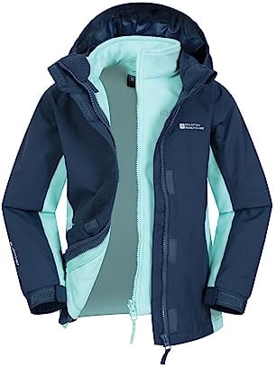 Mountain Warehouse Lightning 3-in-1 Kinder-Jacke - wasserdichte Winterjacke mit Fleecefutter, atmungsaktive Übergangsjacke für Jungen und Mädchen mit abnehmbarer Kapuze Blau Kinder 128 DE (7-8 Jahre)