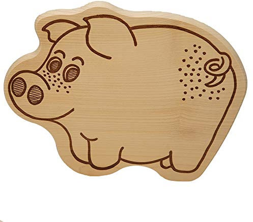 DEKOFANT Frühstücksbrettchen Kinder Holz Brett Motiv Schweinchen Ferkel Frühstücksbrett Kinder Schwein ca 26x21x1,5cm